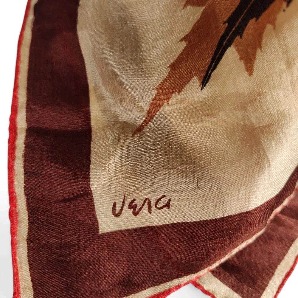 Vintage Vera Neumann Silk Autumn Leaves Scarf Hand Rolled Hem 16x17
